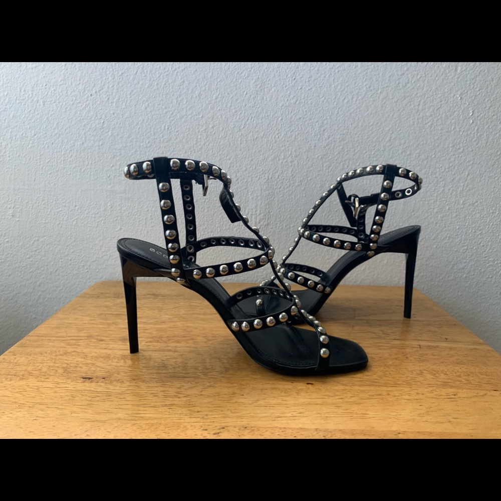 BCBGGeneration Black studded high heel sandals